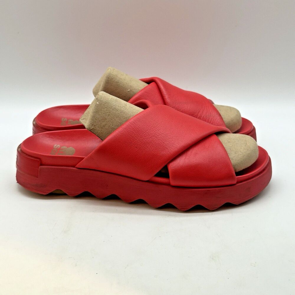 Sorel Viibe Crisscross Slide Sandal Women's 9 Red Glo Soft Leather Cozy Slip On